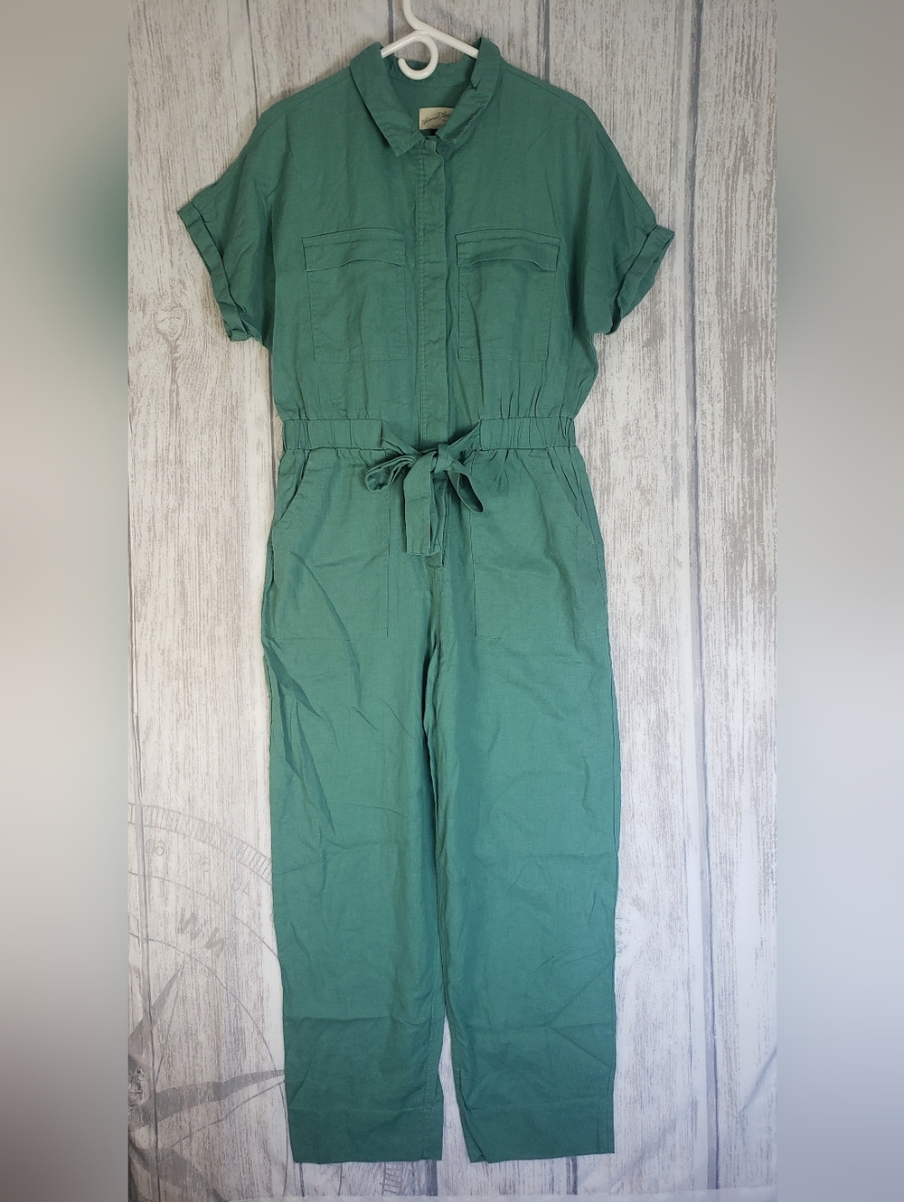 Universal Thread Short Sleeve Linen Blend Green Utility Jumpsuit Sz 10